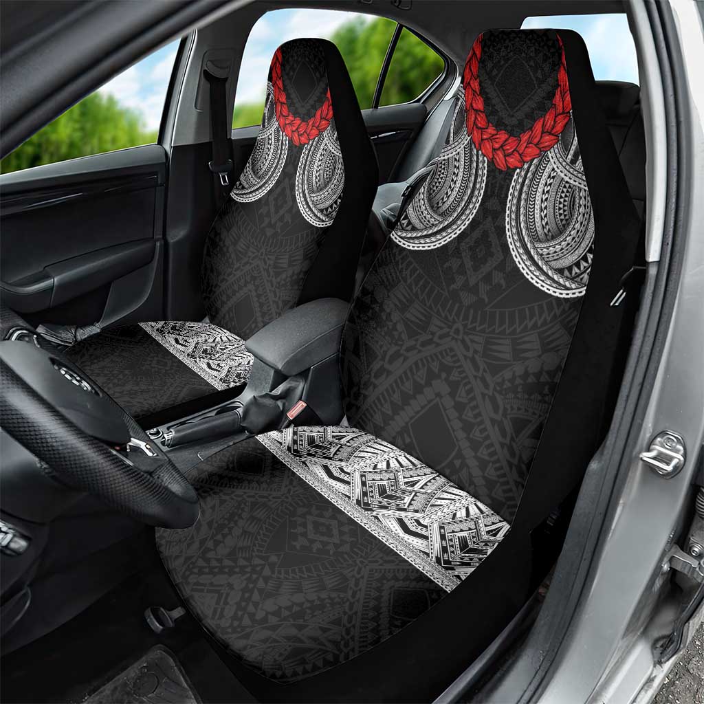 Samoan Traditional Art Tattoos Car Seat Cover Tatau Tribal Motifs with Ula Fala Black - Polynesian Pride