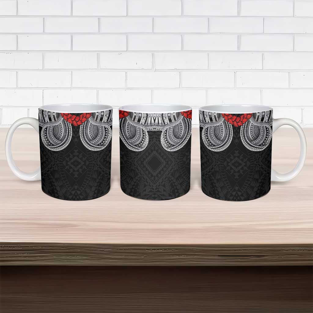 Samoan Traditional Art Tattoos Ceramic Mug Tatau Tribal Motifs with Ula Fala Black - Polynesian Pride