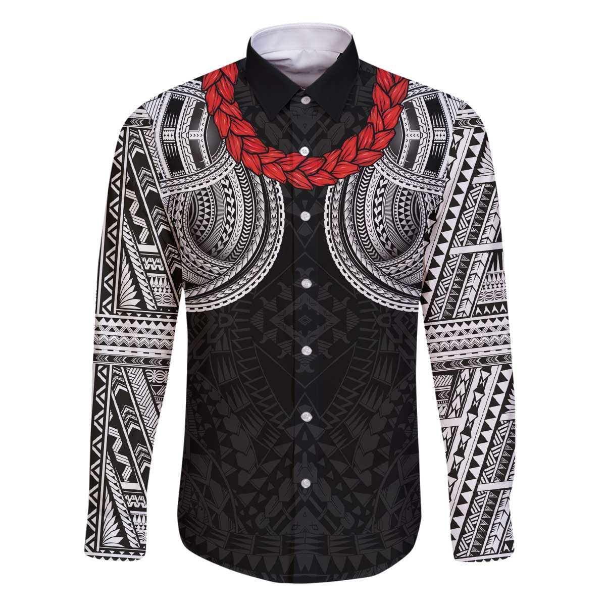 Samoan Traditional Art Tattoos Family Matching Off The Shoulder Long Sleeve Dress and Hawaiian Shirt Tatau Tribal Motifs with Ula Fala Black - Polynesian Pride