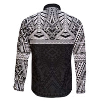 Samoan Traditional Art Tattoos Family Matching Off The Shoulder Long Sleeve Dress and Hawaiian Shirt Tatau Tribal Motifs with Ula Fala Black - Polynesian Pride