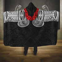 Samoan Traditional Art Tattoos Hooded Blanket Tatau Tribal Motifs with Ula Fala Black - Polynesian Pride