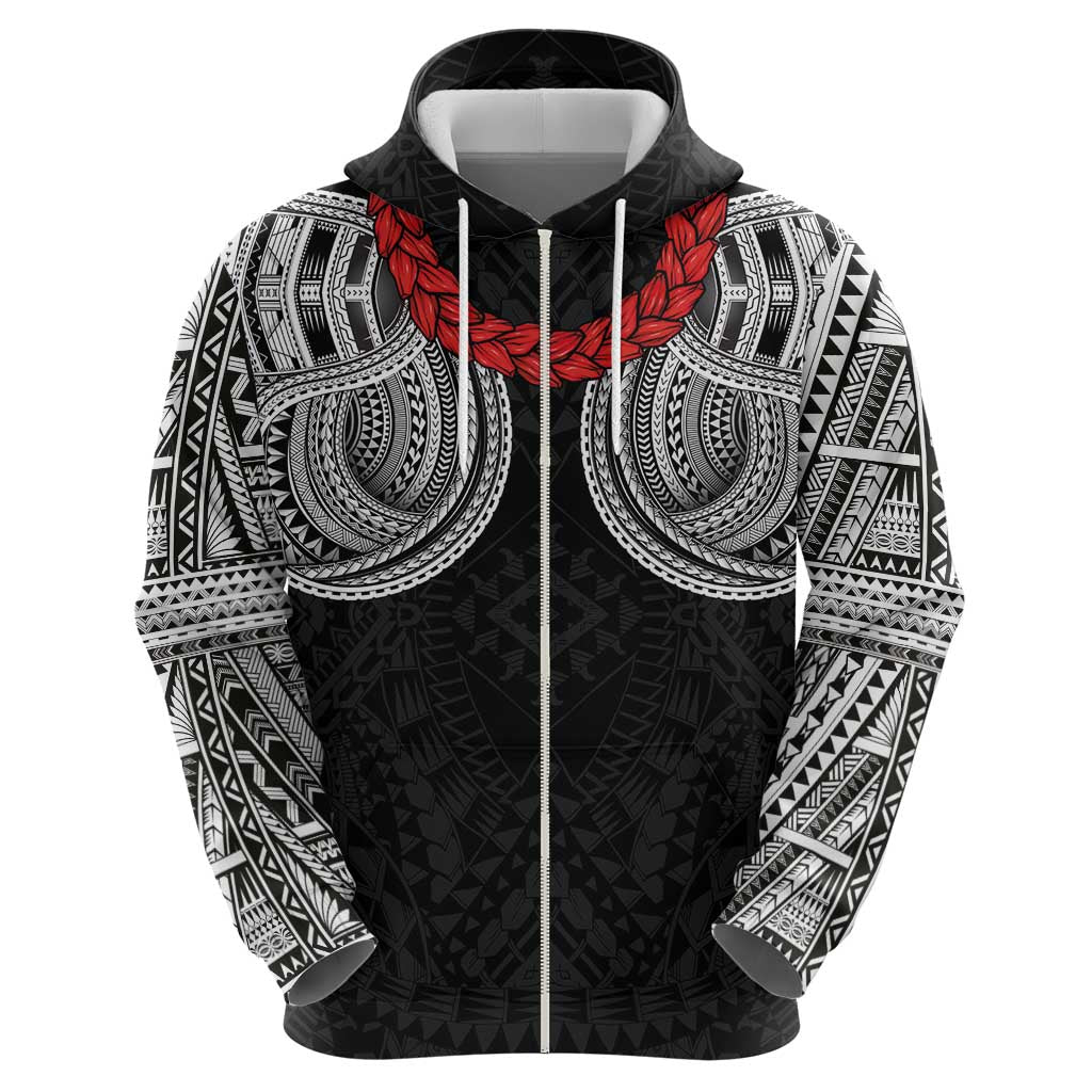 Samoan Traditional Art Tattoos Hoodie Tatau Tribal Motifs with Ula Fala Black - Polynesian Pride