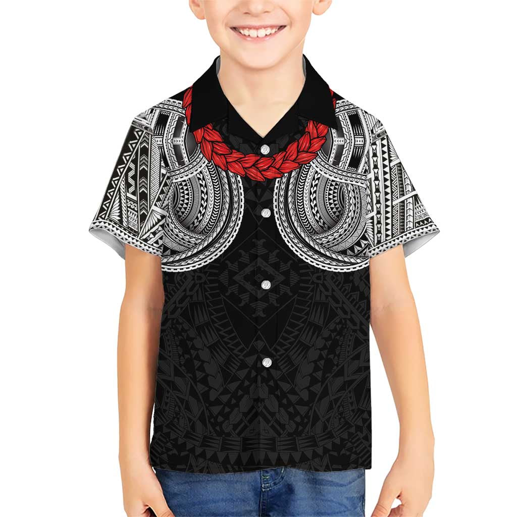 Samoan Traditional Art Tattoos Kid Hawaiian Shirt Tatau Tribal Motifs with Ula Fala Black - Polynesian Pride