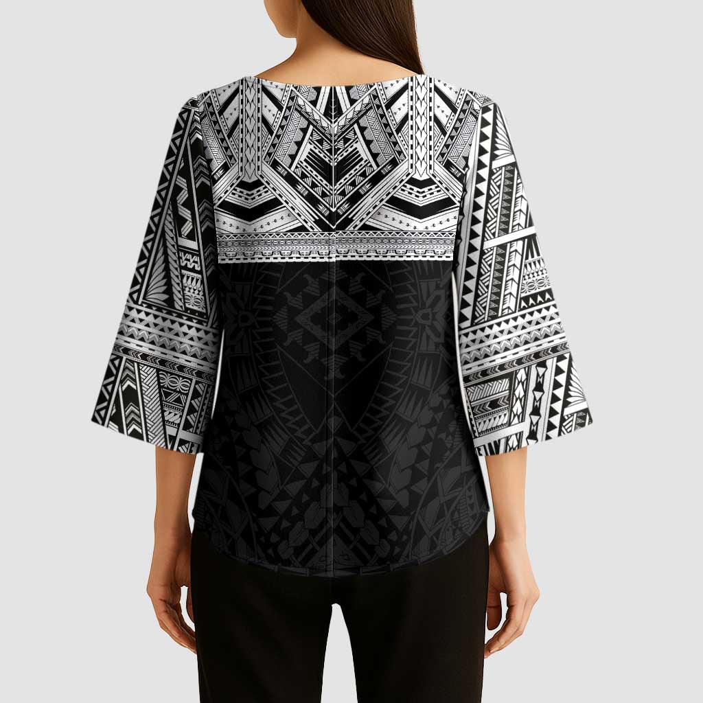 Samoan Traditional Art Tattoos Kimono Sleeve Blouse Tatau Tribal Motifs with Ula Fala Black - Polynesian Pride
