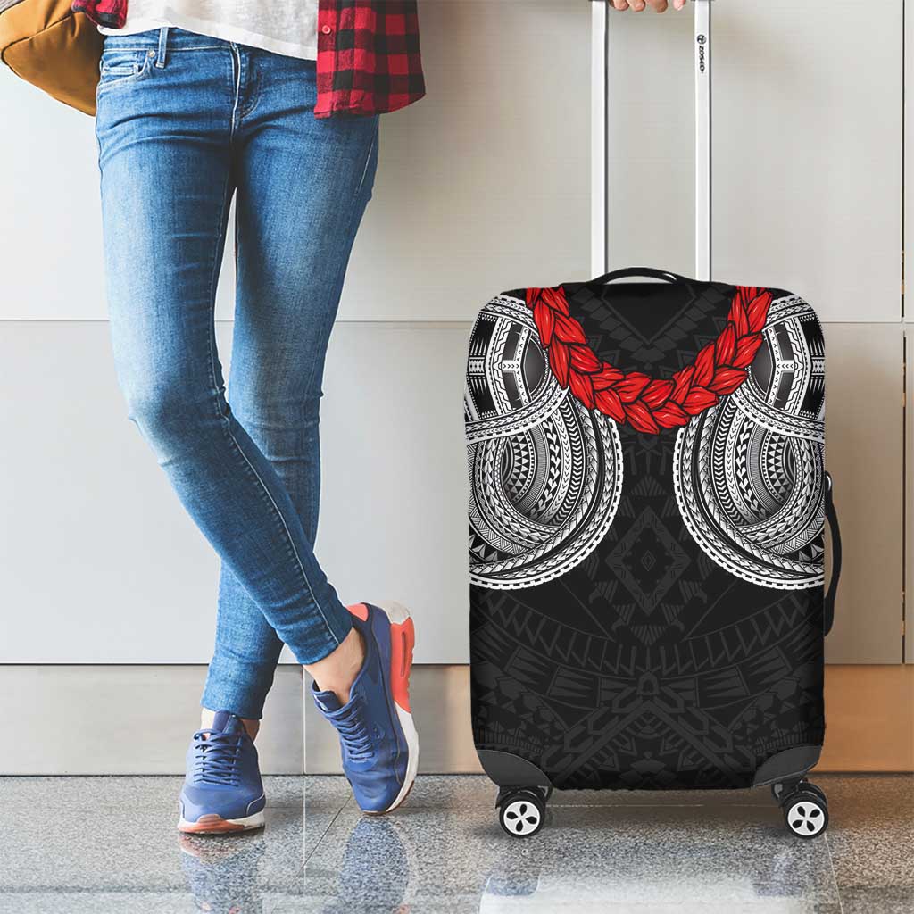 Samoan Traditional Art Tattoos Luggage Cover Tatau Tribal Motifs with Ula Fala Black - Polynesian Pride