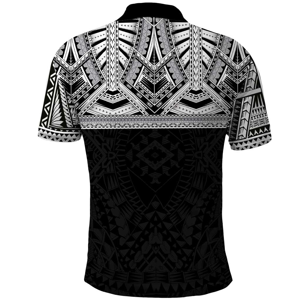 Samoan Traditional Art Tattoos Polo Shirt Tatau Tribal Motifs with Ula Fala Black - Polynesian Pride