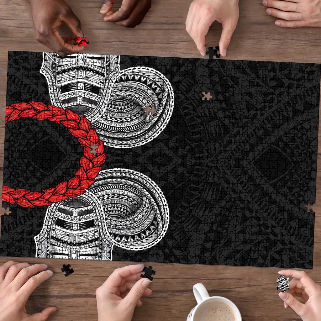 Samoan Traditional Art Tattoos Puzzle Tatau Tribal Motifs with Ula Fala Black - Polynesian Pride