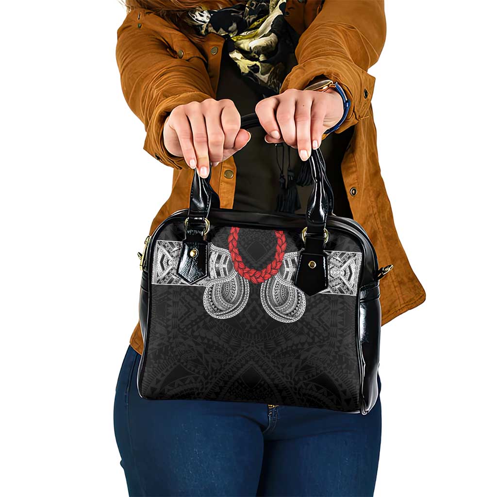 Samoan Traditional Art Tattoos Shoulder Handbag Tatau Tribal Motifs with Ula Fala Black - Polynesian Pride