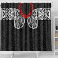 Samoan Traditional Art Tattoos Shower Curtain Tatau Tribal Motifs with Ula Fala Black - Polynesian Pride