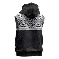 Samoan Traditional Art Tattoos Sleeveless Hoodie Tatau Tribal Motifs with Ula Fala Black - Polynesian Pride