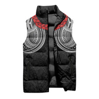 Samoan Traditional Art Tattoos Sleeveless Puffer Jacket Tatau Tribal Motifs with Ula Fala Black - Polynesian Pride