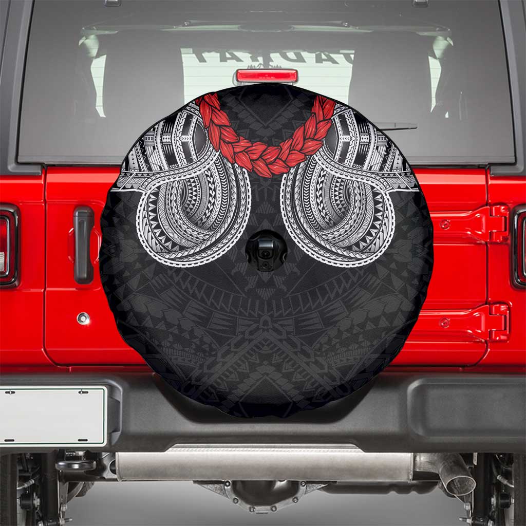 Samoan Traditional Art Tattoos Spare Tire Cover Tatau Tribal Motifs with Ula Fala Black - Polynesian Pride