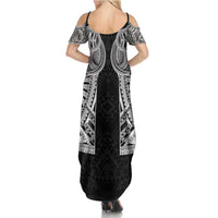 Samoan Traditional Art Tattoos Summer Maxi Dress Tatau Tribal Motifs with Ula Fala Black - Polynesian Pride