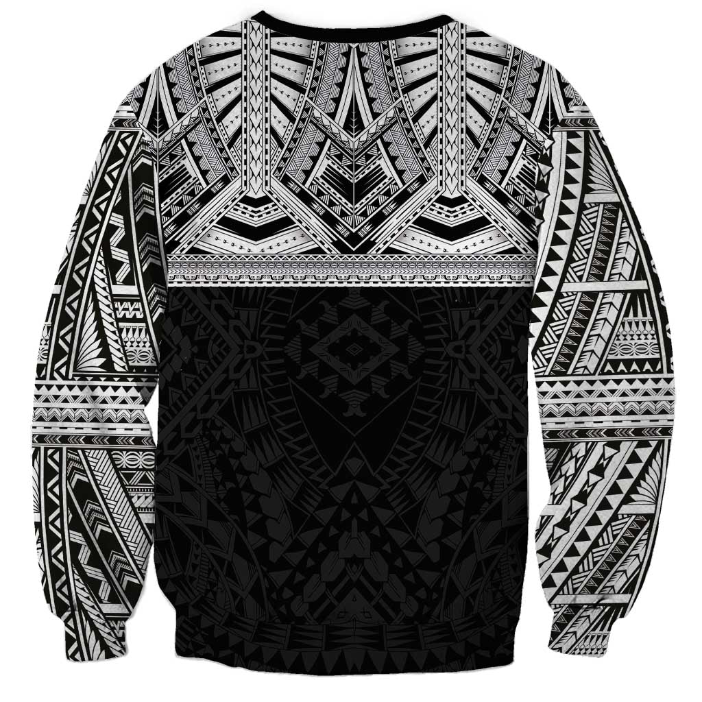Samoan Traditional Art Tattoos Sweatshirt Tatau Tribal Motifs with Ula Fala Black - Polynesian Pride