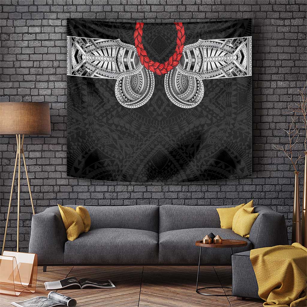 Samoan Traditional Art Tattoos Tapestry Tatau Tribal Motifs with Ula Fala Black - Polynesian Pride