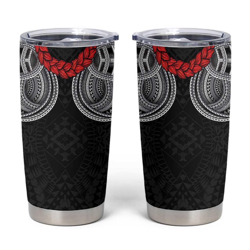 Samoan Traditional Art Tattoos Tumbler Cup Tatau Tribal Motifs with Ula Fala Black - Polynesian Pride