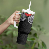 Samoan Traditional Art Tattoos Tumbler With Handle Tatau Tribal Motifs with Ula Fala Black - Polynesian Pride