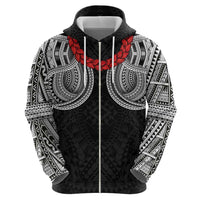 Samoan Traditional Art Tattoos Zip Hoodie Tatau Tribal Motifs with Ula Fala Black - Polynesian Pride