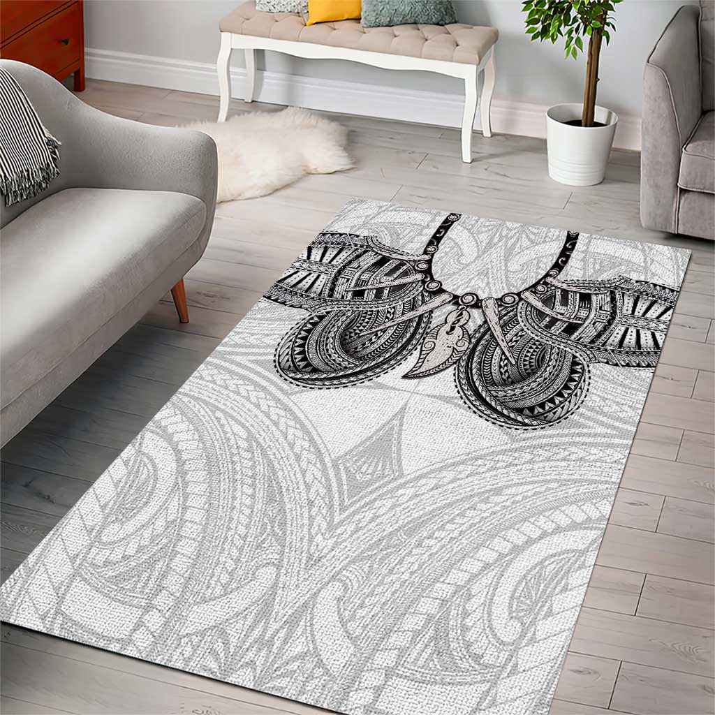 Samoan Traditional Art Tattoos Area Rug Tatau Tribal Motifs with Ula Nifo White - Polynesian Pride