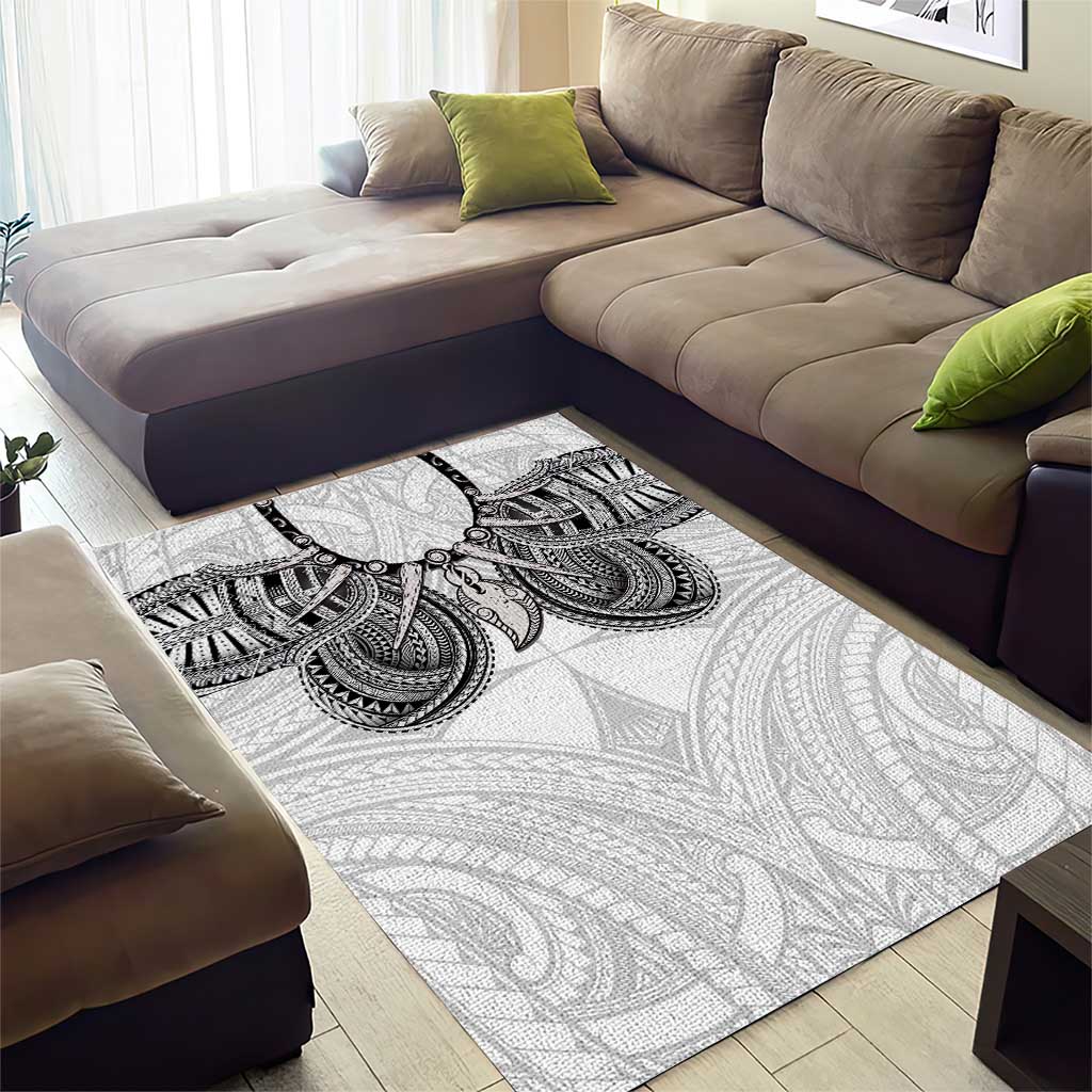 Samoan Traditional Art Tattoos Area Rug Tatau Tribal Motifs with Ula Nifo White - Polynesian Pride