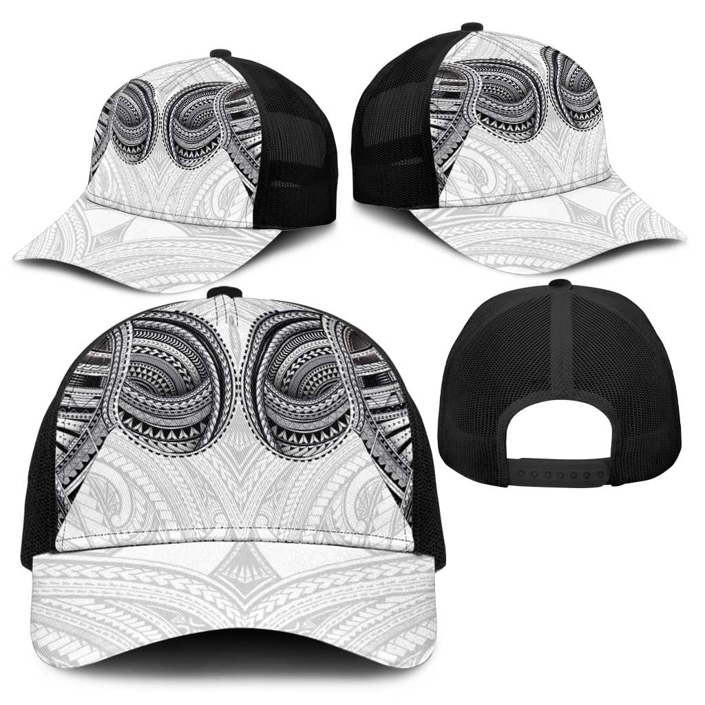 Samoan Traditional Art Tattoos Baseball Net Cap Tatau Tribal Motifs with Ula Nifo White - Polynesian Pride