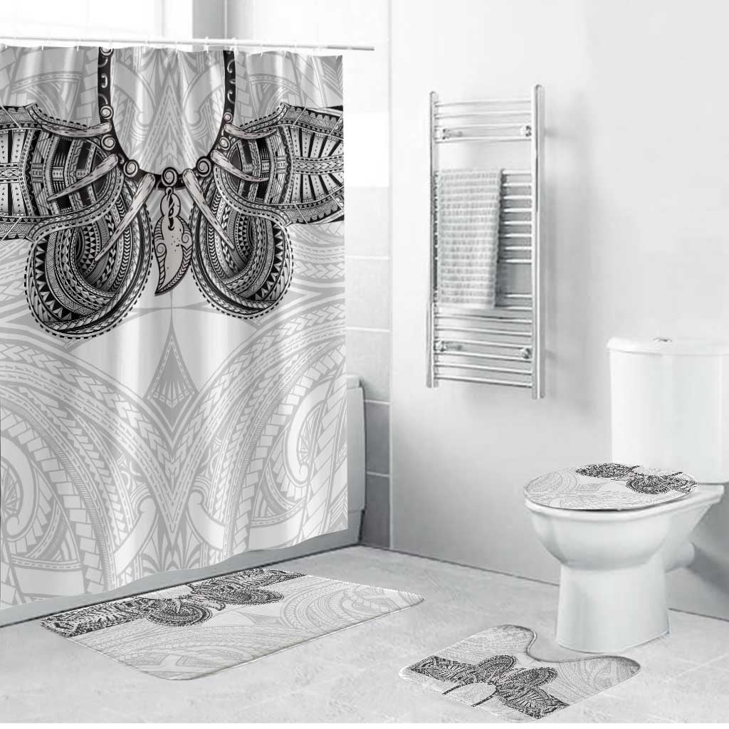 Samoan Traditional Art Tattoos Bathroom Set Tatau Tribal Motifs with Ula Nifo White - Polynesian Pride