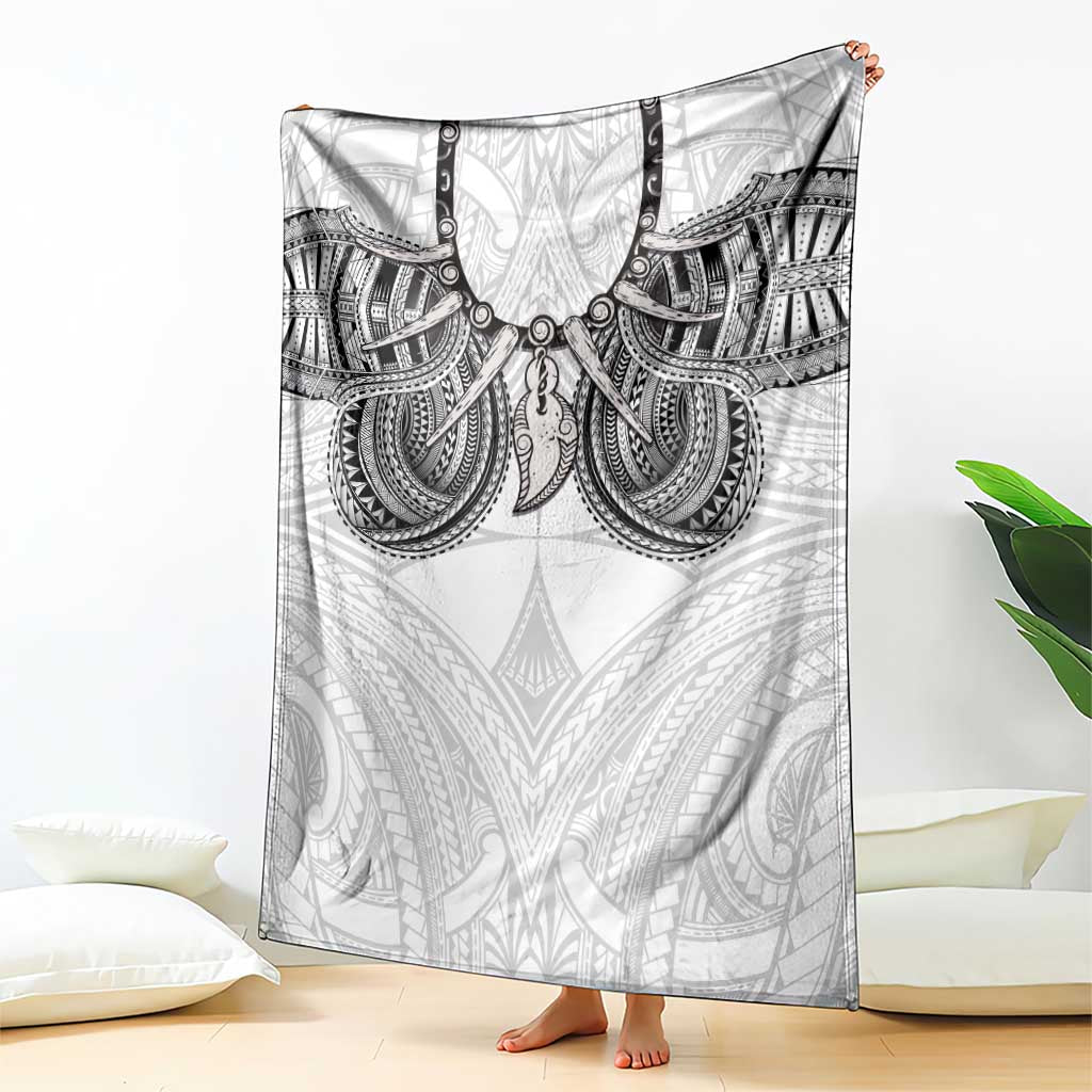 Samoan Traditional Art Tattoos Blanket Tatau Tribal Motifs with Ula Nifo White - Polynesian Pride