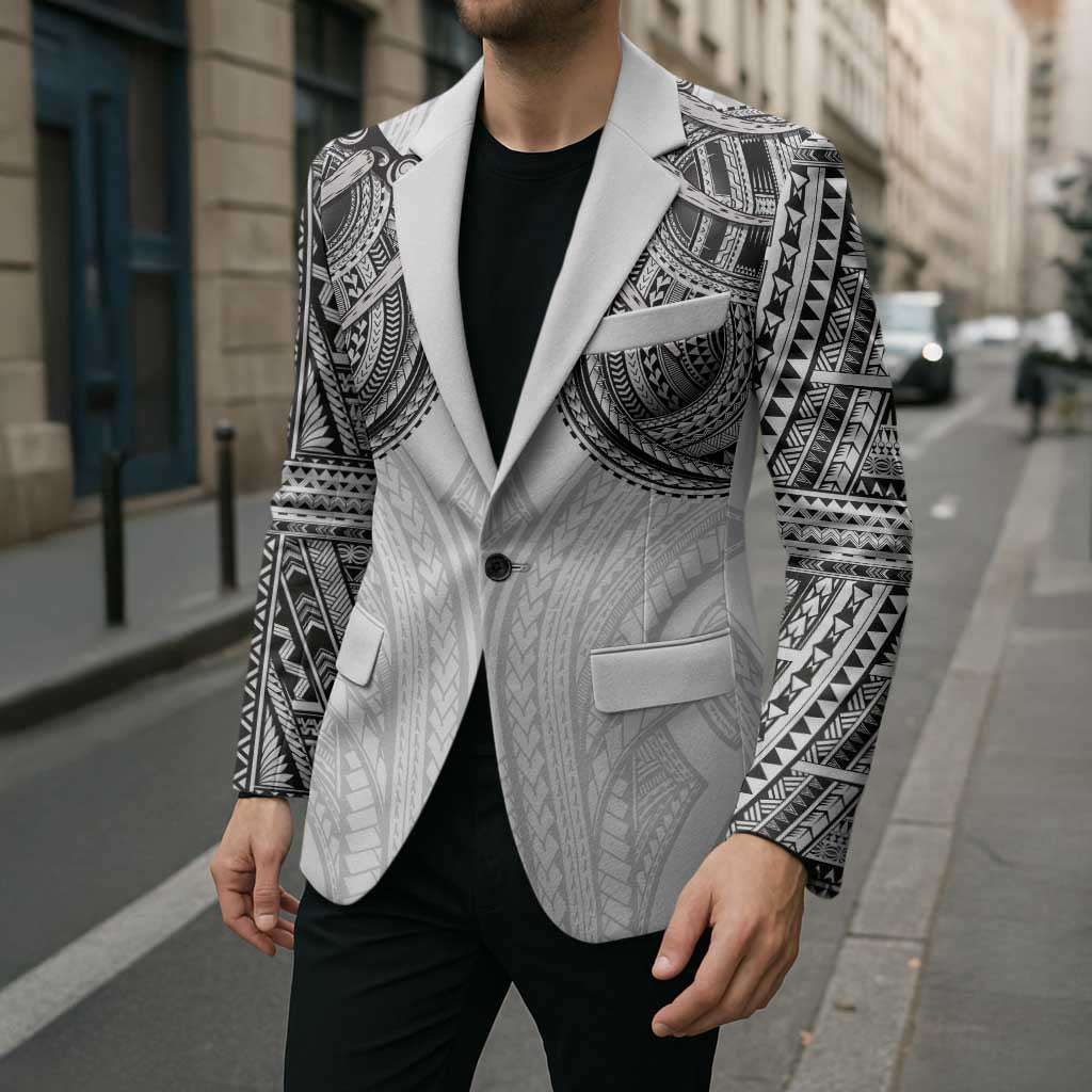 Samoan Traditional Art Tattoos Blazer Tatau Tribal Motifs with Ula Nifo White - Polynesian Pride