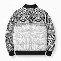 Samoan Traditional Art Tattoos Bomber Puffer Jacket Tatau Tribal Motifs with Ula Nifo White - Polynesian Pride