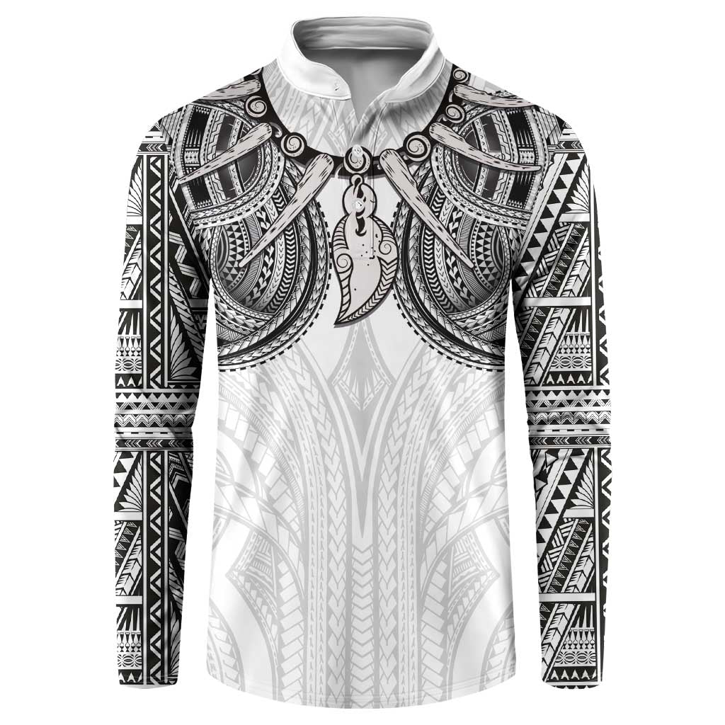 Samoan Traditional Art Tattoos Button Sweatshirt Tatau Tribal Motifs with Ula Nifo White - Polynesian Pride