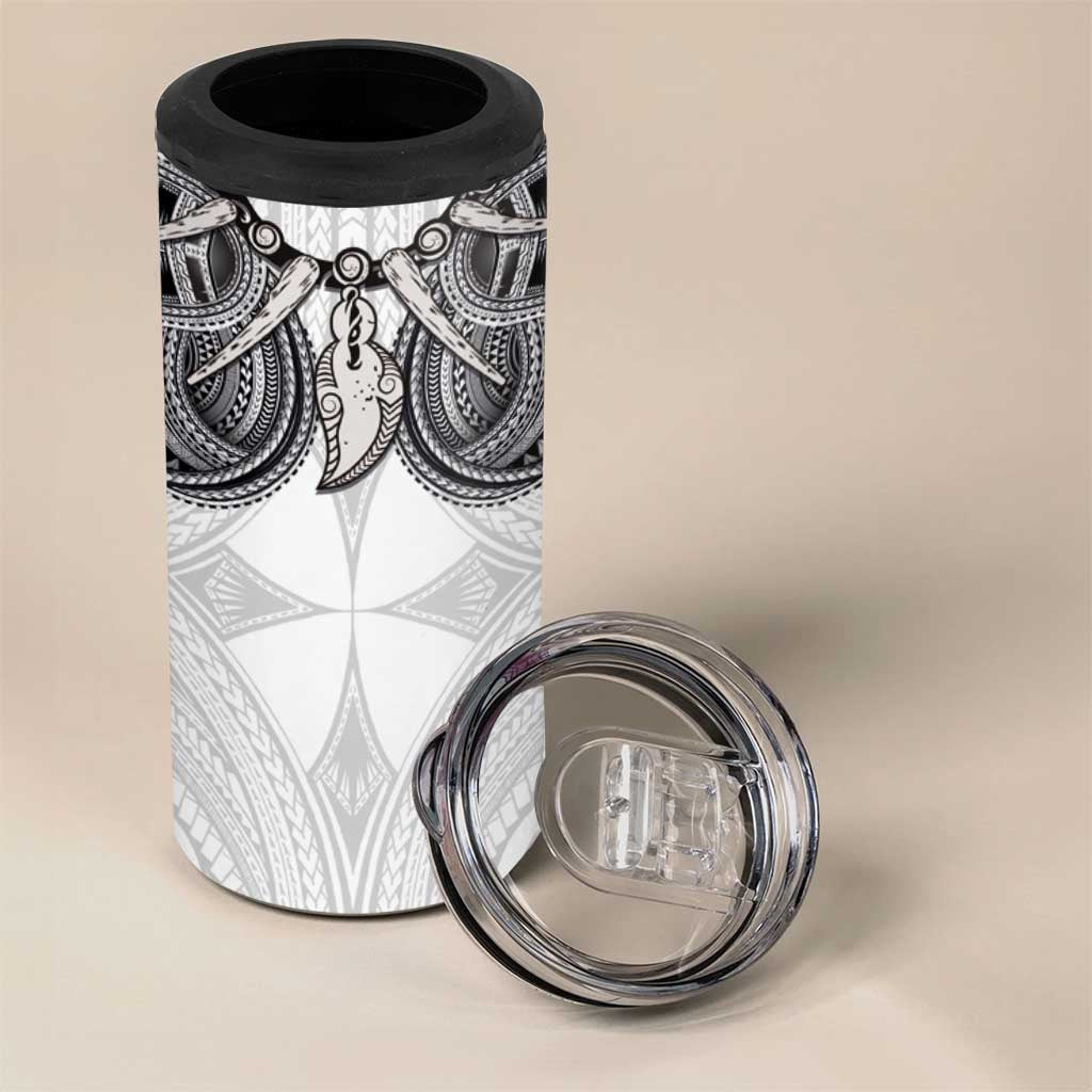 Samoan Traditional Art Tattoos 4 in 1 Can Cooler Tumbler Tatau Tribal Motifs with Ula Nifo White - Polynesian Pride