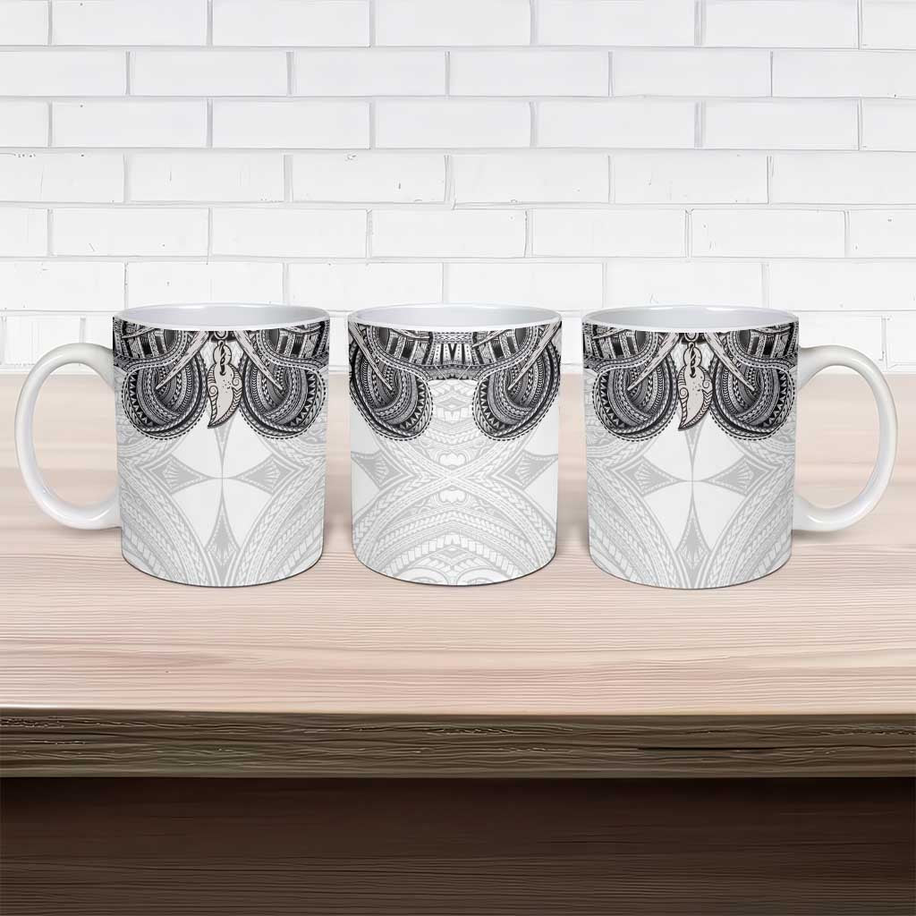 Samoan Traditional Art Tattoos Ceramic Mug Tatau Tribal Motifs with Ula Nifo White - Polynesian Pride