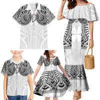 Samoan Traditional Art Tattoos Family Matching Mermaid Dress and Hawaiian Shirt Tatau Tribal Motifs with Ula Nifo White - Polynesian Pride