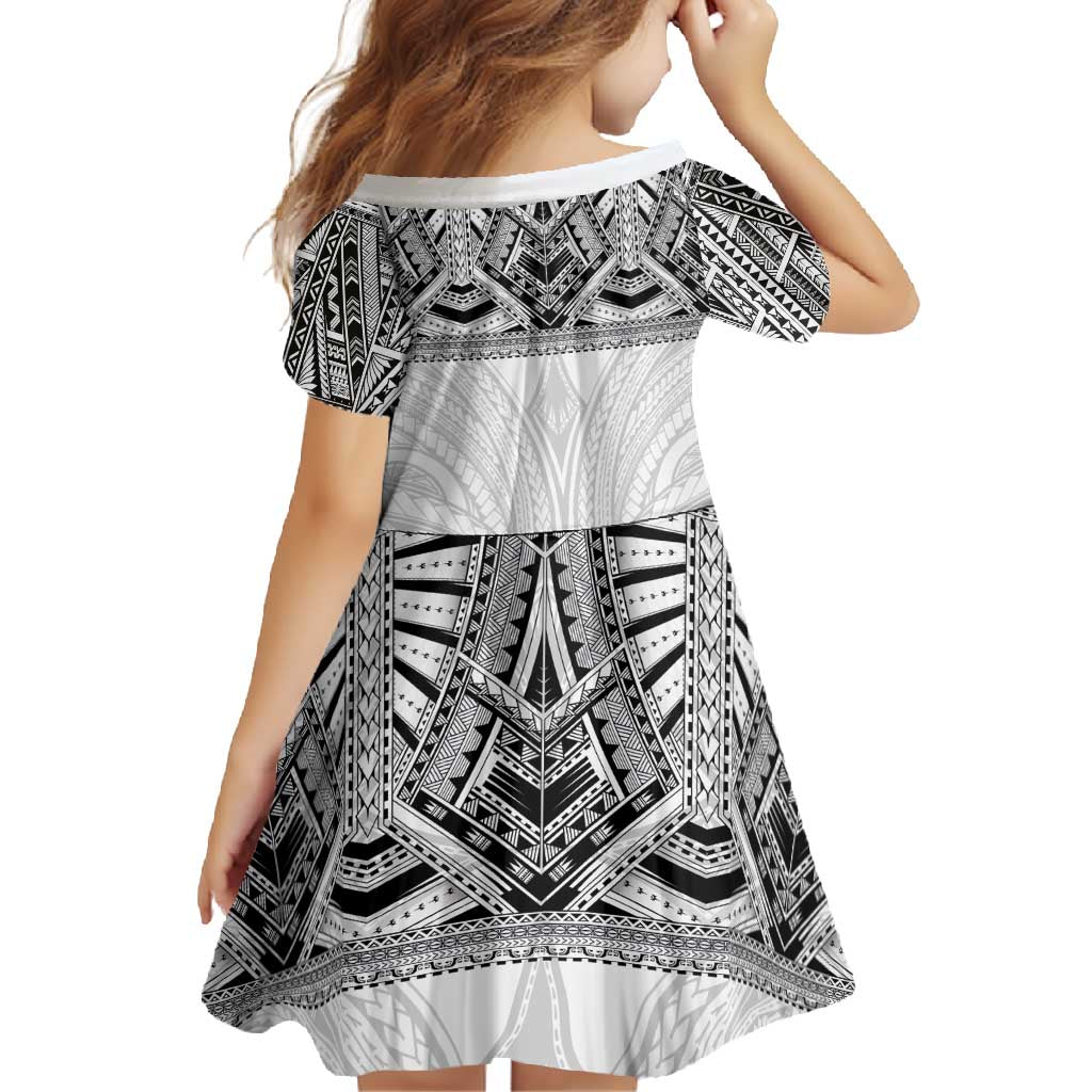 Samoan Traditional Art Tattoos Family Matching Off Shoulder Maxi Dress and Hawaiian Shirt Tatau Tribal Motifs with Ula Nifo White - Polynesian Pride