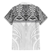 Samoan Traditional Art Tattoos Family Matching Off Shoulder Short Dress and Hawaiian Shirt Tatau Tribal Motifs with Ula Nifo White - Polynesian Pride