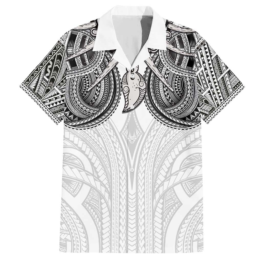 Samoan Traditional Art Tattoos Family Matching Short Sleeve Bodycon Dress and Hawaiian Shirt Tatau Tribal Motifs with Ula Nifo White - Polynesian Pride