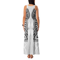 Samoan Traditional Art Tattoos Family Matching Tank Maxi Dress and Hawaiian Shirt Tatau Tribal Motifs with Ula Nifo White - Polynesian Pride