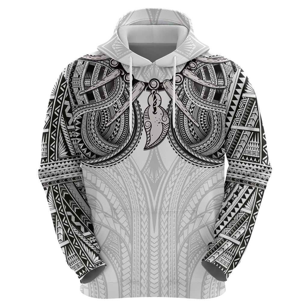 Samoan Traditional Art Tattoos Hoodie Tatau Tribal Motifs with Ula Nifo White - Polynesian Pride