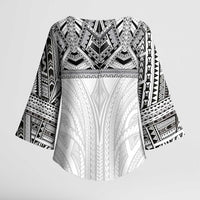Samoan Traditional Art Tattoos Kimono Sleeve Blouse Tatau Tribal Motifs with Ula Nifo White - Polynesian Pride