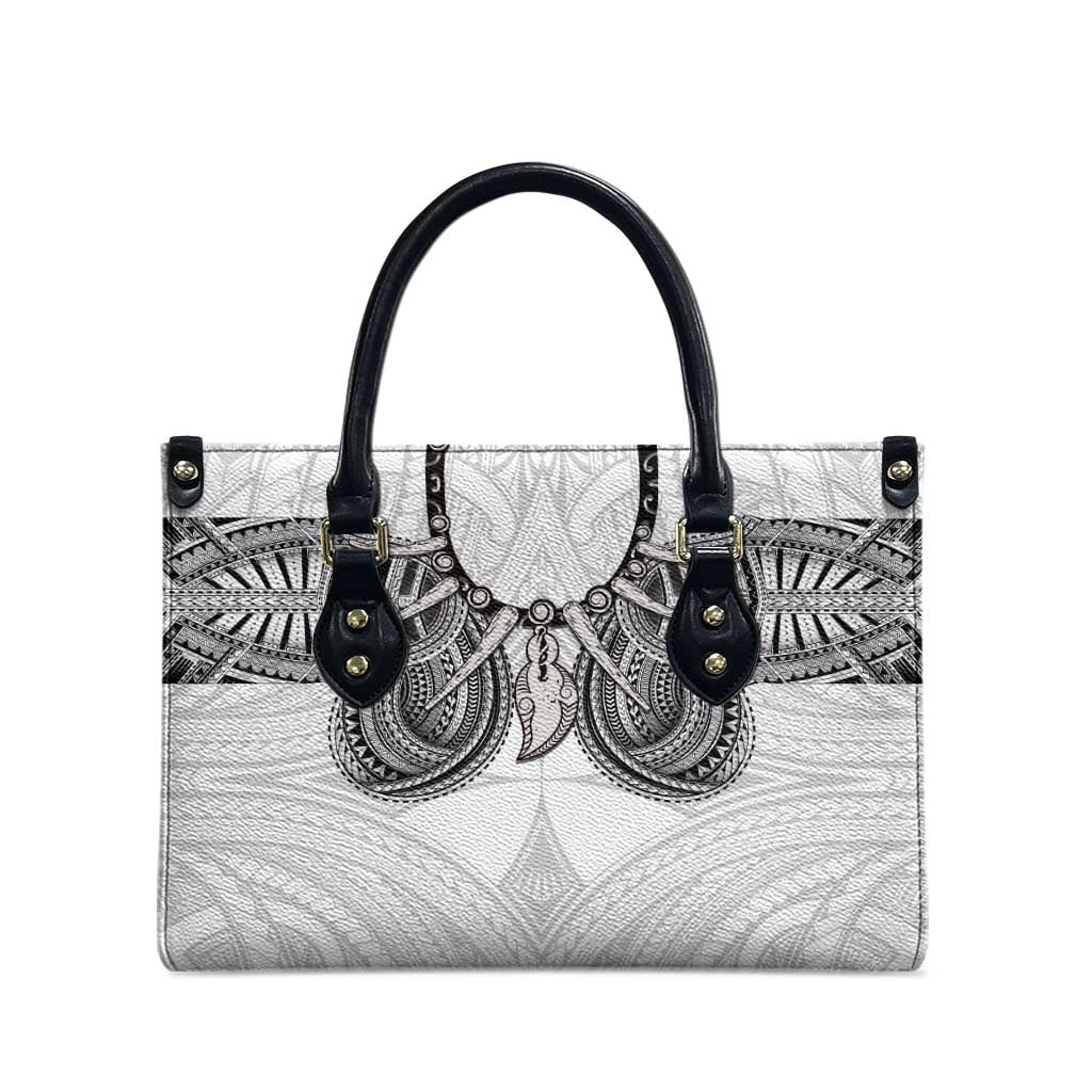 Samoan Traditional Art Tattoos Leather Bag Tatau Tribal Motifs with Ula Nifo White - Polynesian Pride
