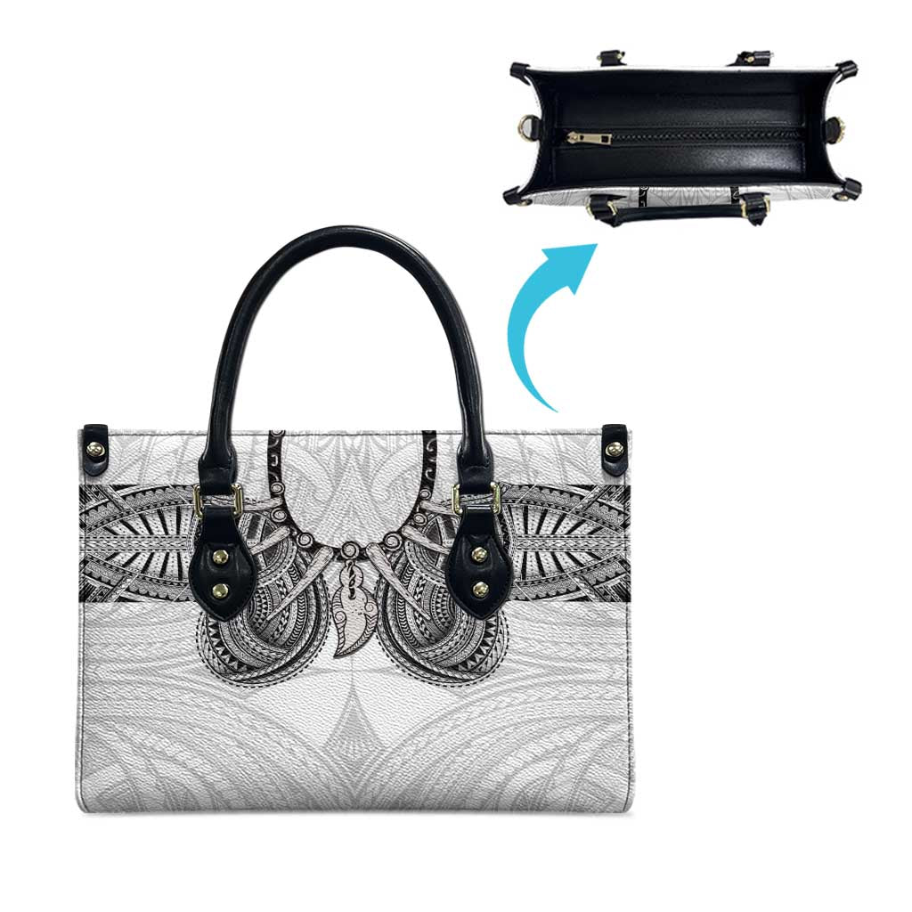 Samoan Traditional Art Tattoos Leather Bag Tatau Tribal Motifs with Ula Nifo White - Polynesian Pride
