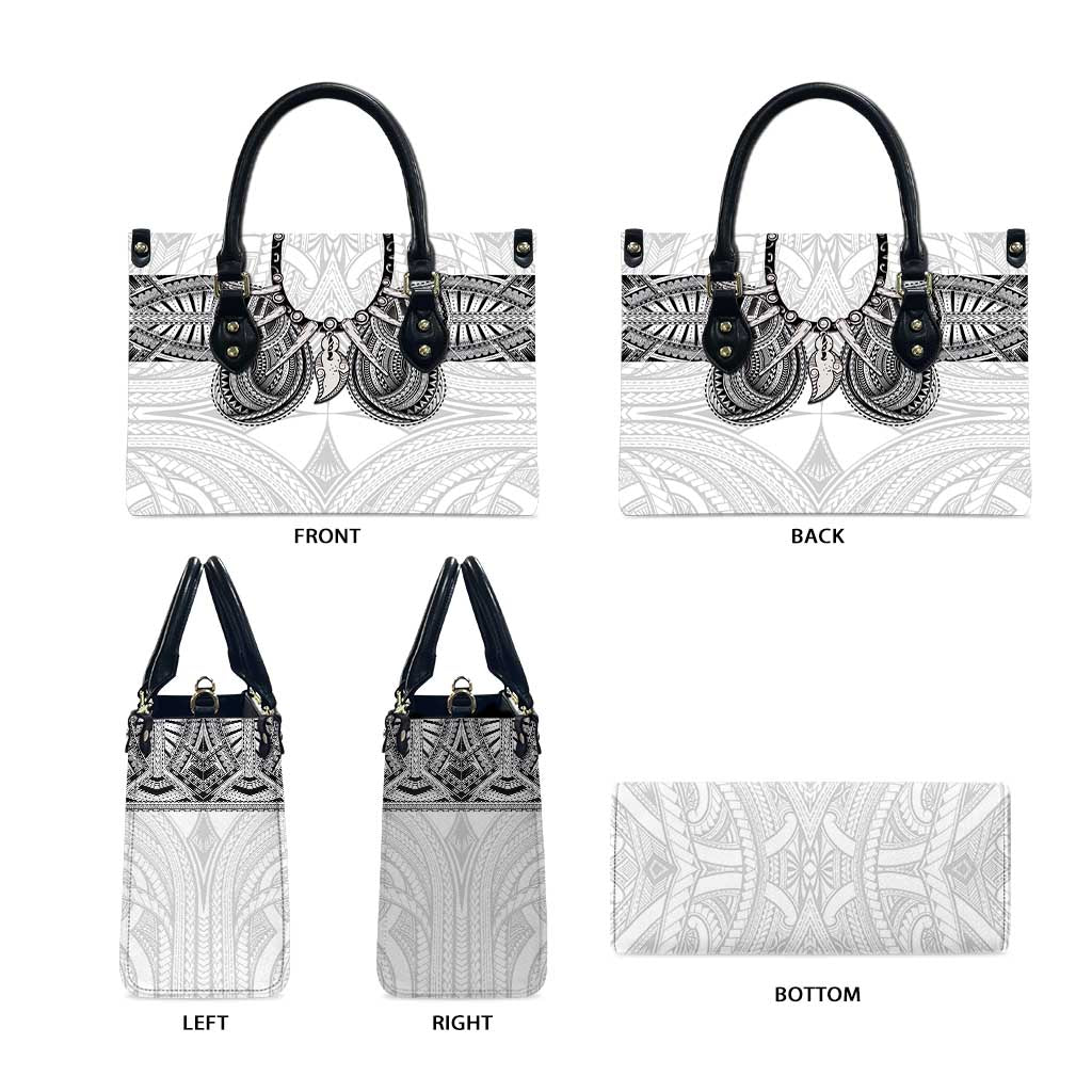 Samoan Traditional Art Tattoos Leather Bag Tatau Tribal Motifs with Ula Nifo White - Polynesian Pride