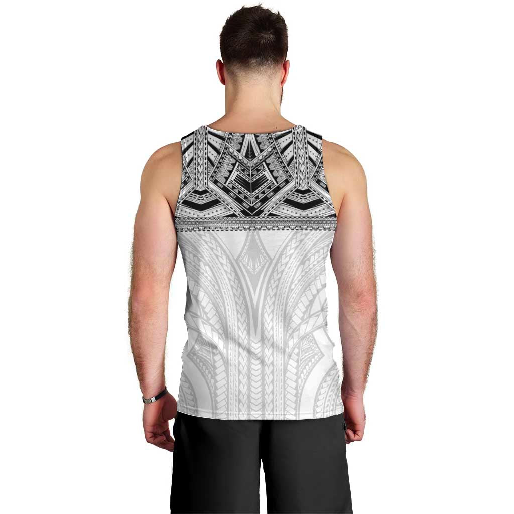 Samoan Traditional Art Tattoos Men Tank Top Tatau Tribal Motifs with Ula Nifo White - Polynesian Pride