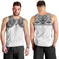 Samoan Traditional Art Tattoos Men Tank Top Tatau Tribal Motifs with Ula Nifo White - Polynesian Pride