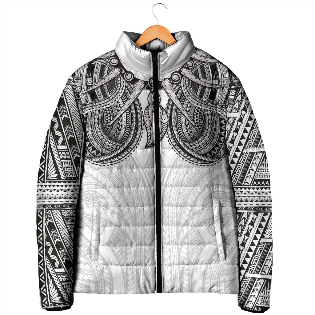 Samoan Traditional Art Tattoos Padded Jacket Tatau Tribal Motifs with Ula Nifo White - Polynesian Pride