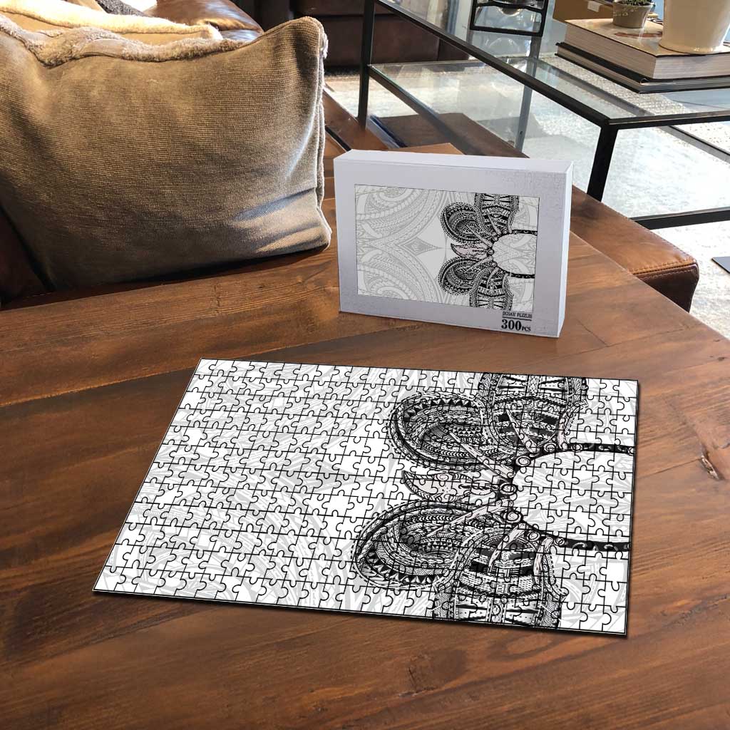 Samoan Traditional Art Tattoos Puzzle Tatau Tribal Motifs with Ula Nifo White - Polynesian Pride