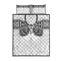 Samoan Traditional Art Tattoos Quilt Bed Set Tatau Tribal Motifs with Ula Nifo White - Polynesian Pride