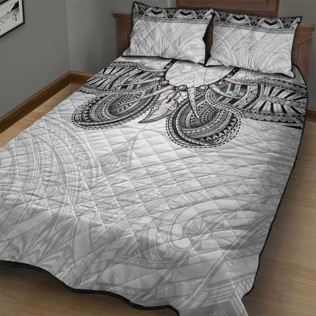Samoan Traditional Art Tattoos Quilt Bed Set Tatau Tribal Motifs with Ula Nifo White - Polynesian Pride