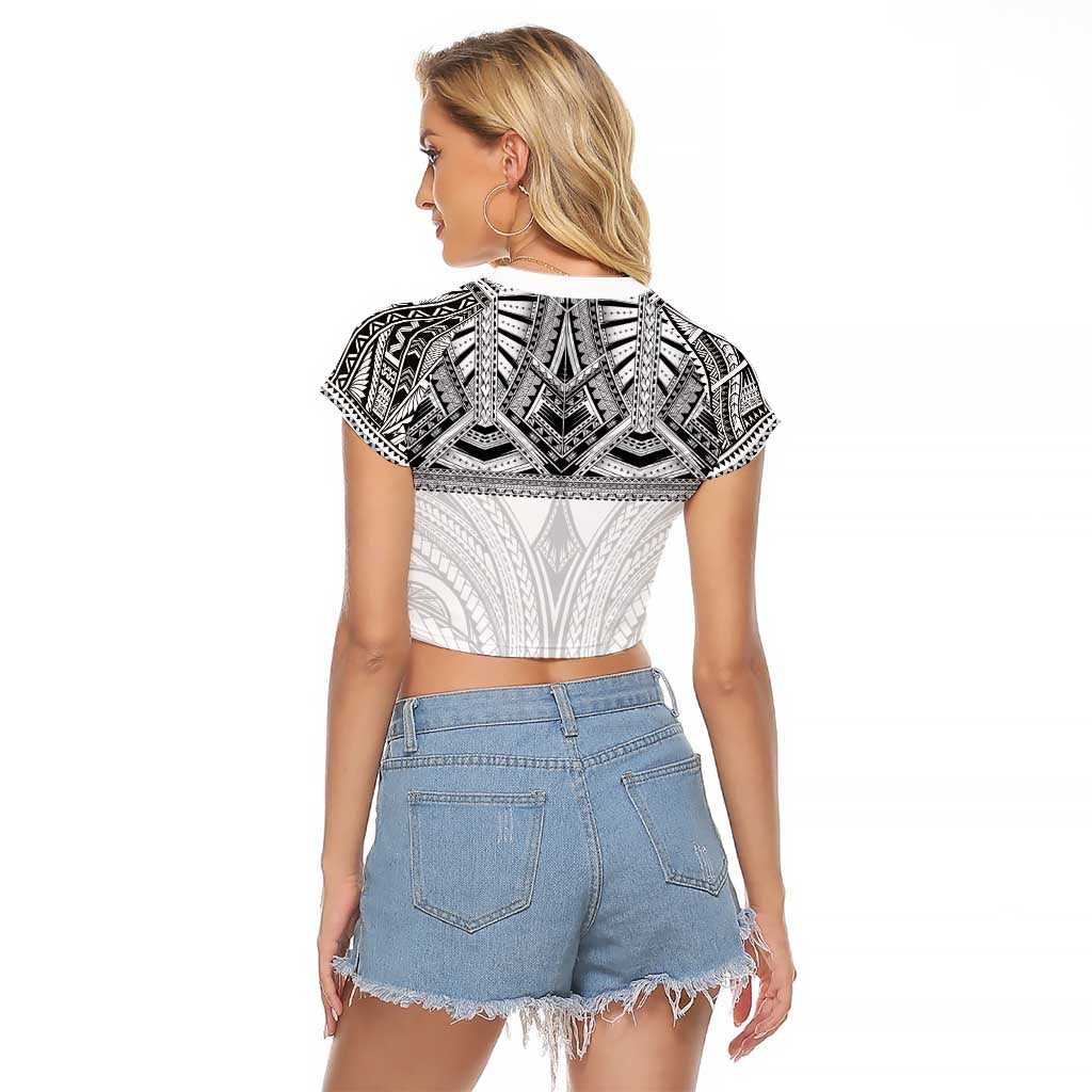 Samoan Traditional Art Tattoos Raglan Cropped T Shirt Tatau Tribal Motifs with Ula Nifo White - Polynesian Pride