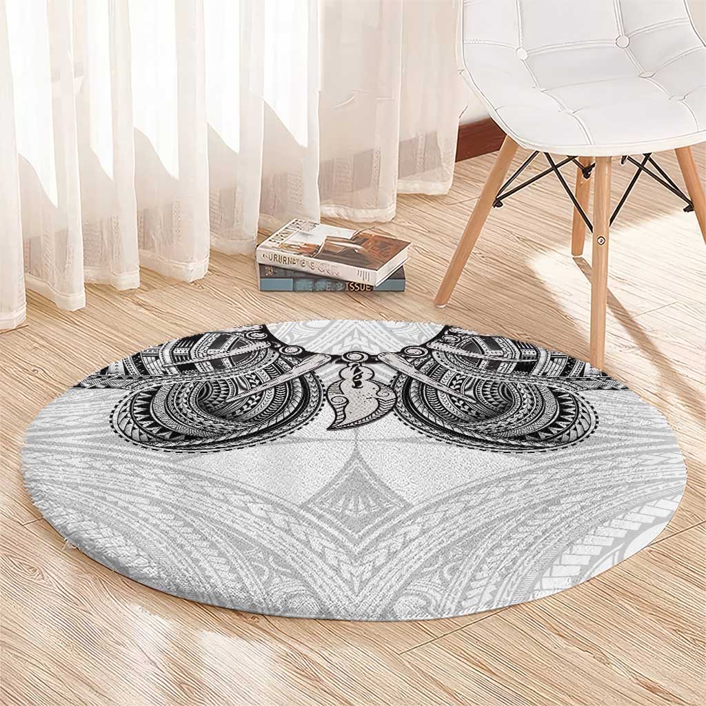 Samoan Traditional Art Tattoos Round Carpet Tatau Tribal Motifs with Ula Nifo White - Polynesian Pride